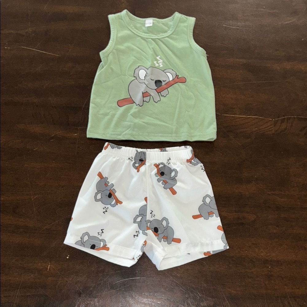 Koala Print Green Tank and White Shorts Set
